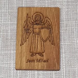 Drvena molitvena kartica - Sv. Mihael - dvostrana